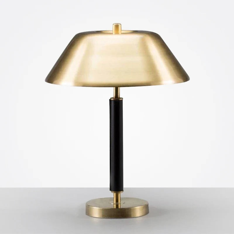 Gold Table Lamp with Black Stem and Wide Metal Shade