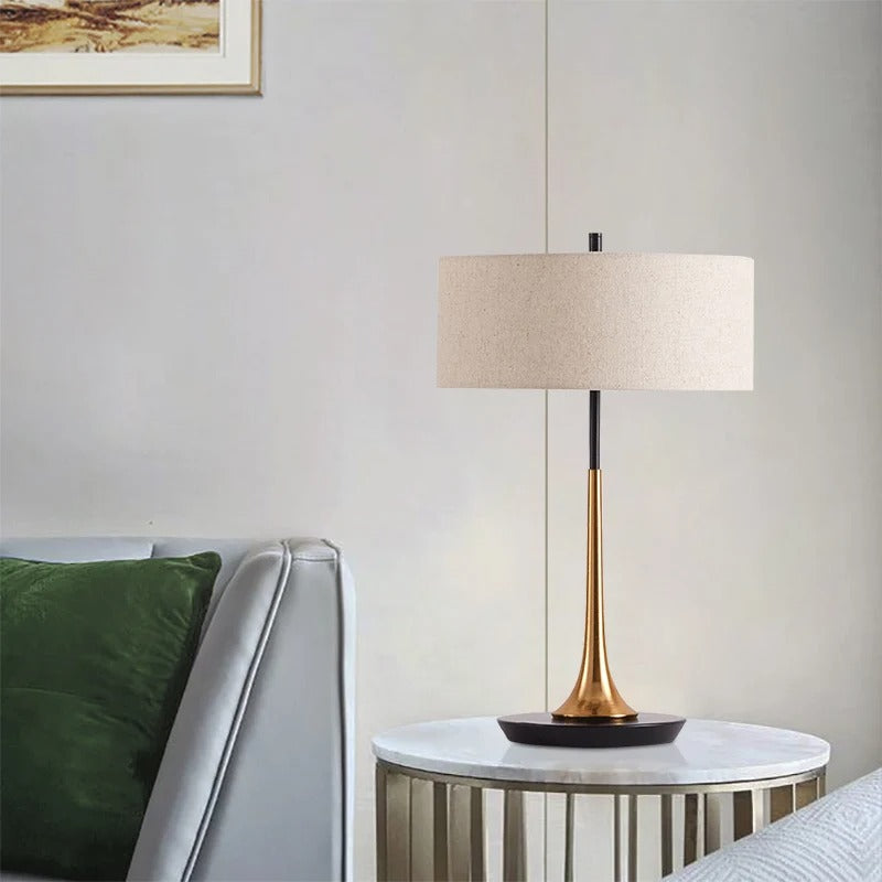 Modern Table Lamp with Fabric Drum Shade and Gold-Tone Base