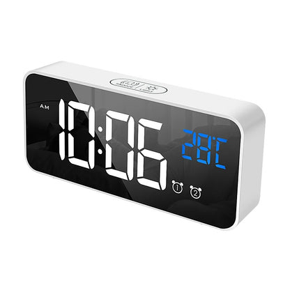 Rectangular LED Alarm Clock with Mirror Display and Temperature Screen