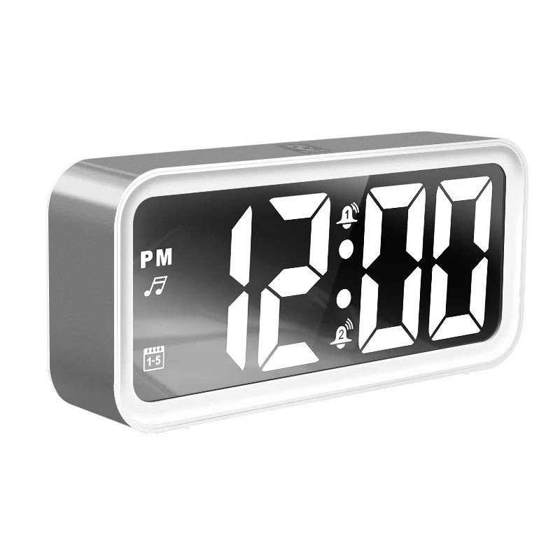 Rectangular LED Alarm Clock with Mirrored Display