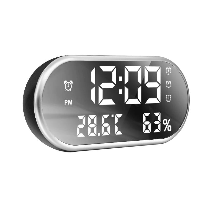Oval LED Alarm Clock with Temperature and Humidity Display