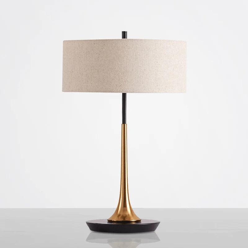Modern Table Lamp with Fabric Drum Shade and Gold-Tone Base