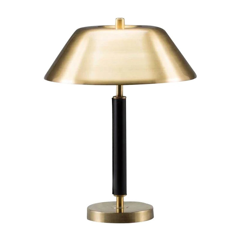 Gold Table Lamp with Black Stem and Wide Metal Shade