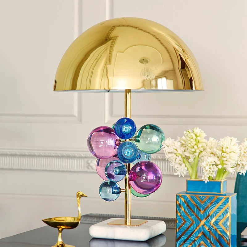 Gold Dome Table Lamp with Decorative Glass Sphere Details