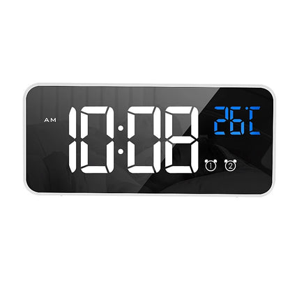 Rectangular LED Alarm Clock with Mirror Display and Temperature Screen
