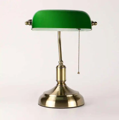 Green Banker Desk Lamp with Brass-Colored Base
