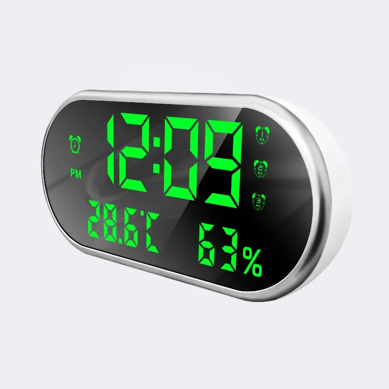 Oval LED Alarm Clock with Temperature and Humidity Display