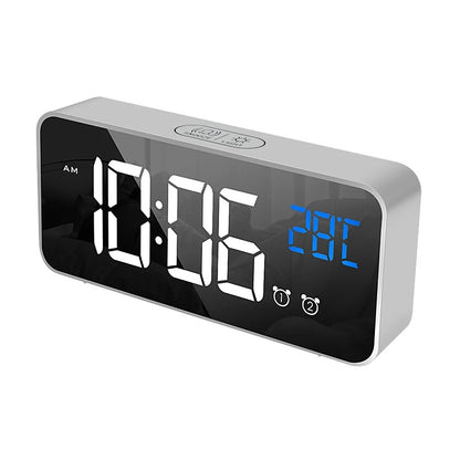 Rectangular LED Alarm Clock with Mirror Display and Temperature Screen