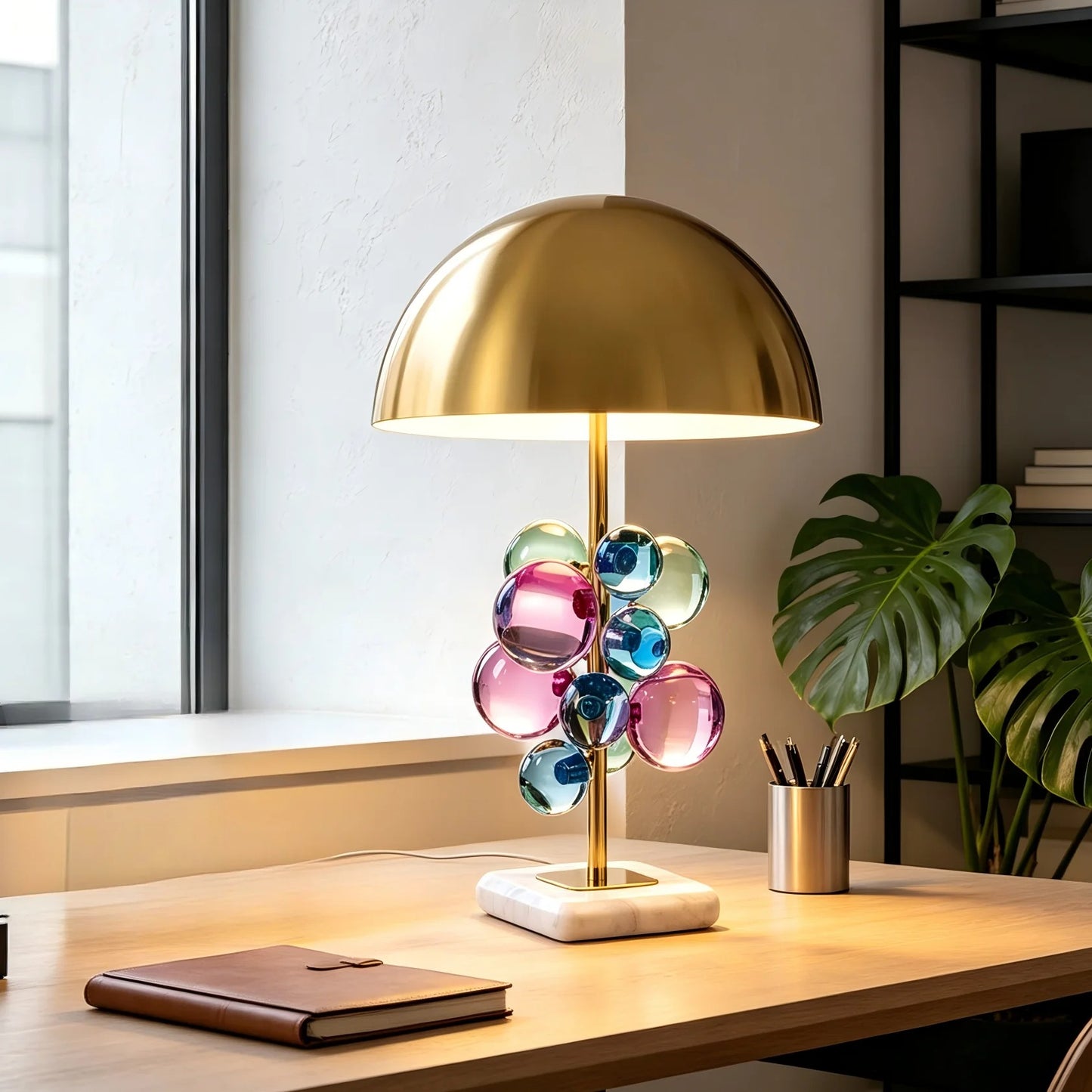 Gold Dome Table Lamp with Decorative Glass Sphere Details