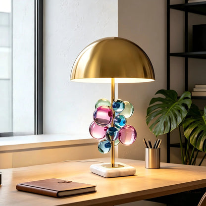 Gold Dome Table Lamp with Decorative Glass Sphere Details
