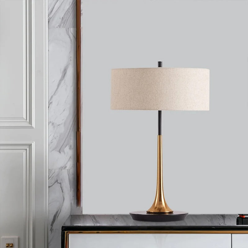 Modern Table Lamp with Fabric Drum Shade and Gold-Tone Base