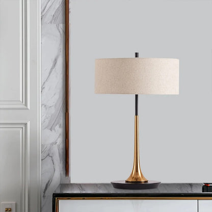 Modern Table Lamp with Fabric Drum Shade and Gold-Tone Base