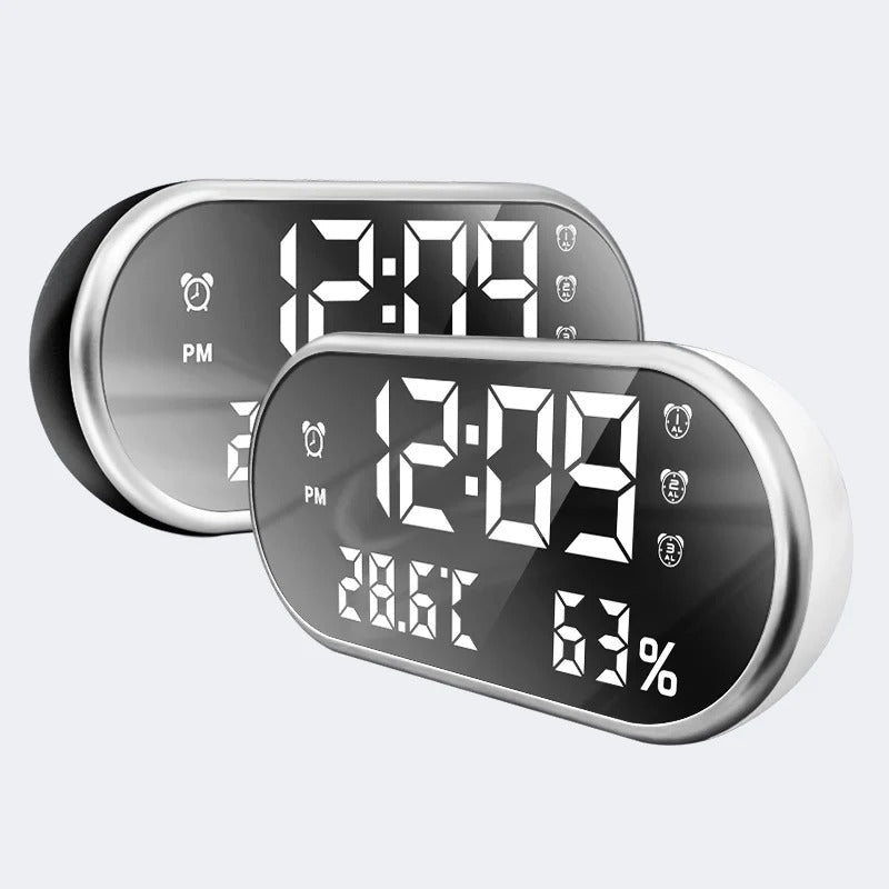 Oval LED Alarm Clock with Temperature and Humidity Display