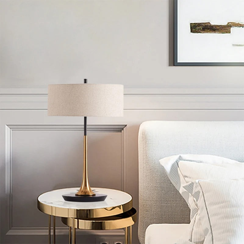 Modern Table Lamp with Fabric Drum Shade and Gold-Tone Base