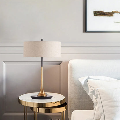 Modern Table Lamp with Fabric Drum Shade and Gold-Tone Base