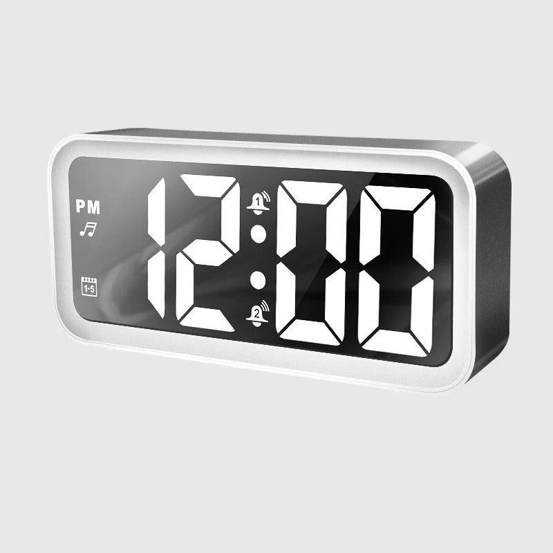 Rectangular LED Alarm Clock with Mirrored Display