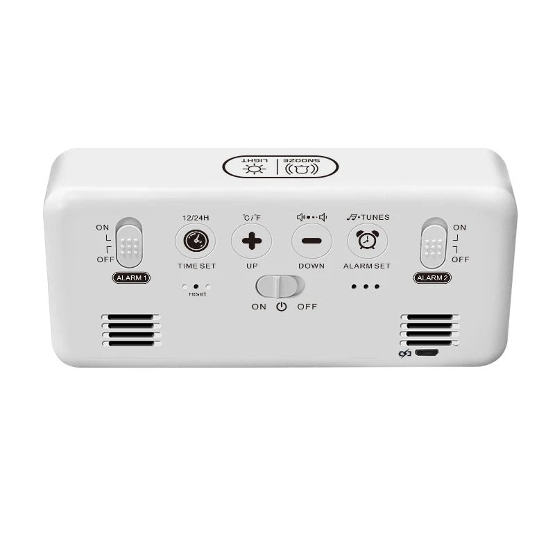 Rectangular LED Alarm Clock with Mirror Display and Temperature Screen