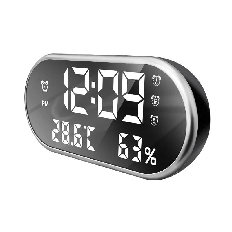 Oval LED Alarm Clock with Temperature and Humidity Display