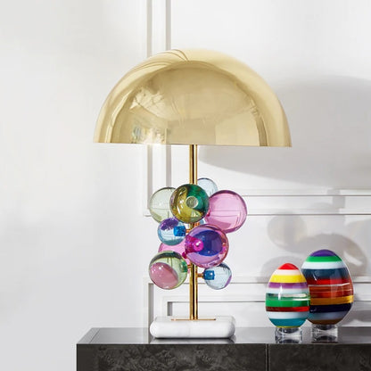 Gold Dome Table Lamp with Decorative Glass Sphere Details